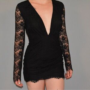 black lace bodycon mini dress with open back